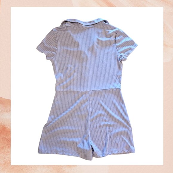 Perriwinkle Blue Ribbed Button Front Short Romper - Picture 4 of 4